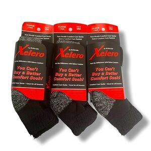 Xelero By Instride Comfort Care Socks Size XL Antimicrobial 3 Pair Black Quarter